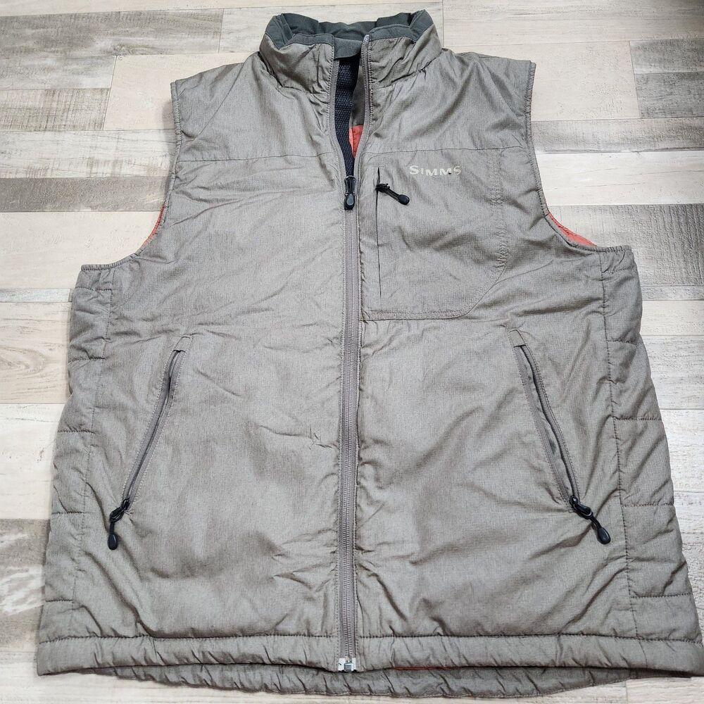 Simms Fall Run Insulated Puffer Vest Men Large Tan Full Zip PrimaLoft Fishing